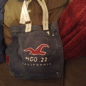 Hollister Blue Canvas Tote with White Straps